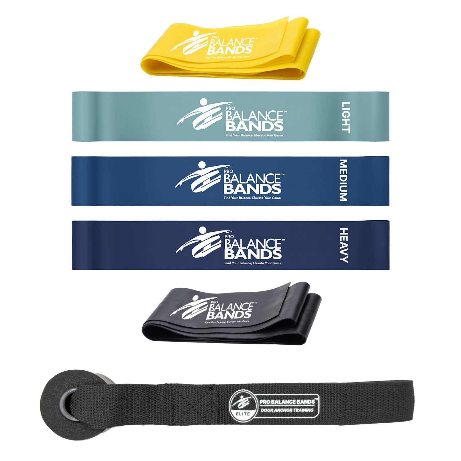 Pro Balance Bands 5 Band Premium Combo Set + Pro Balance Elite Door Anchor Bundle